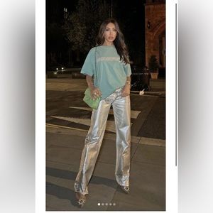 Zara silver metallic jeans bloggers favorite viral new years look NYE